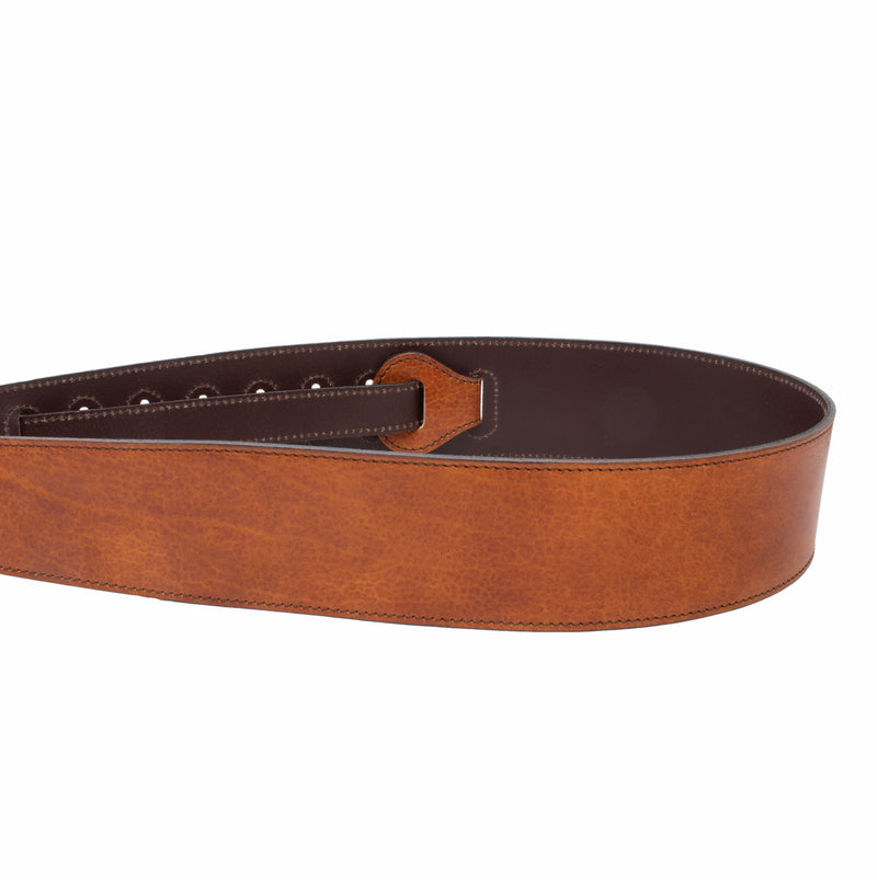 La Grange - Lightweight Hand Stained Cognac Full Grain Leather Guitar Strap