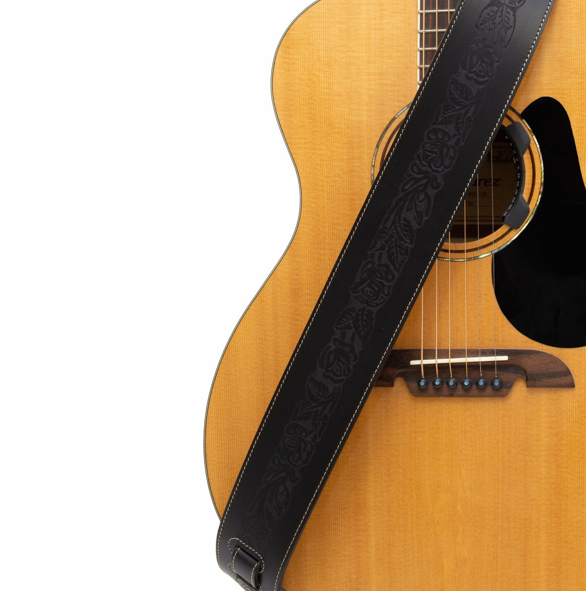 Axl cognac rose embossed full-grain leather guitar strap