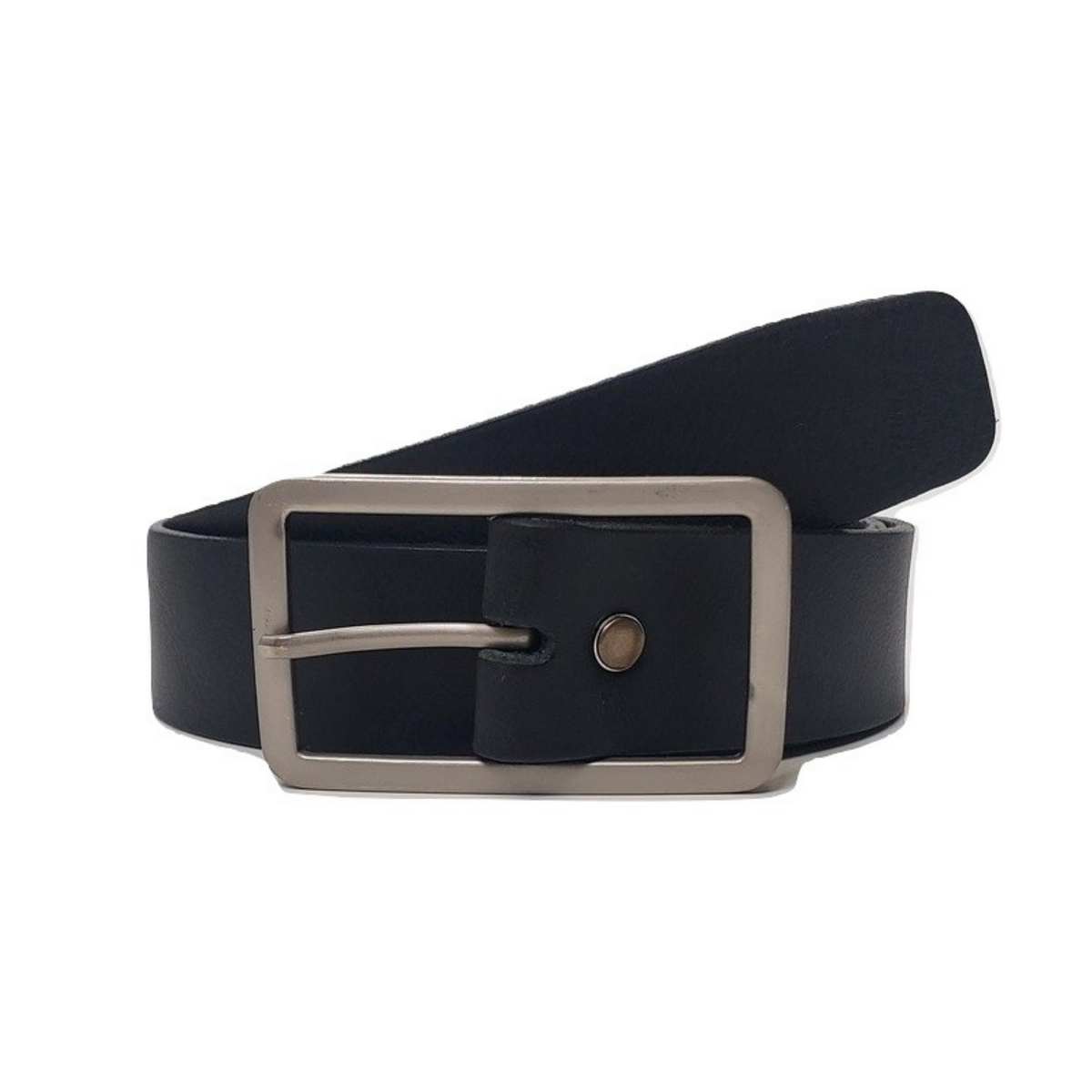 Lucille leather dress belt with rectangle buckle in black