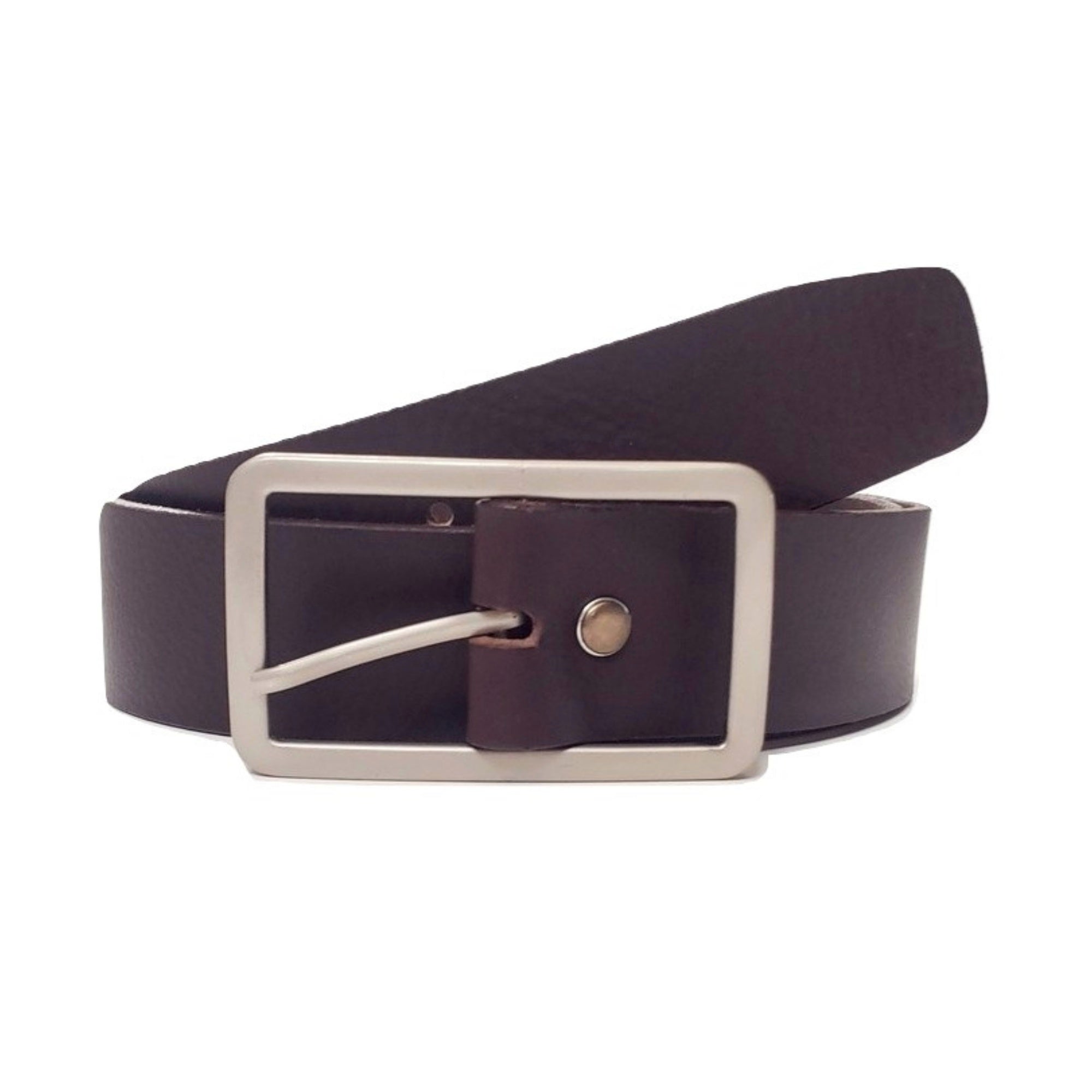 Women's Brown Full Grain Leather Dress Belt with Rectangle Buckle