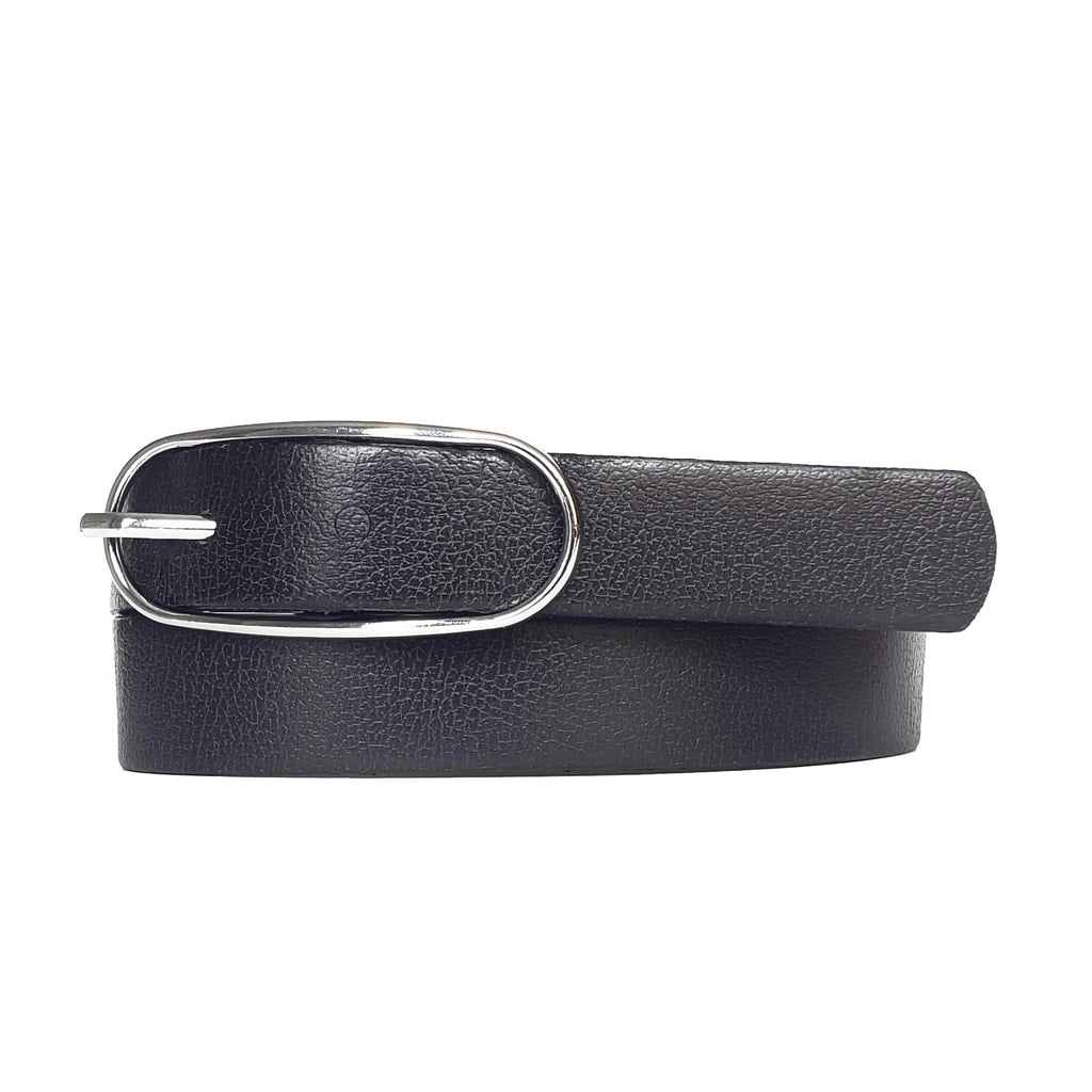 Aika leather waist belt with oval buckle in black