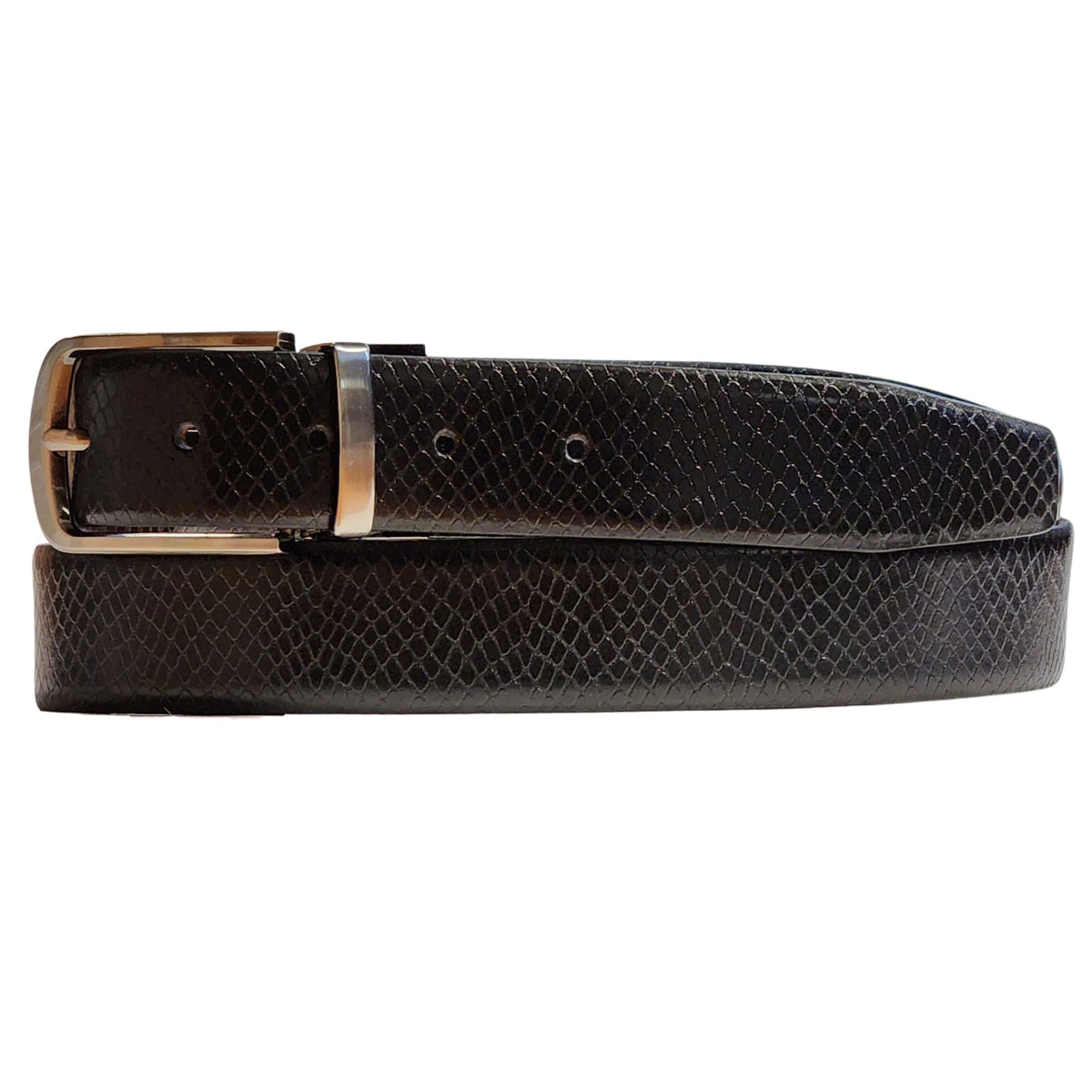 The Kapuas reversible snake embossed leather belt in brown and black