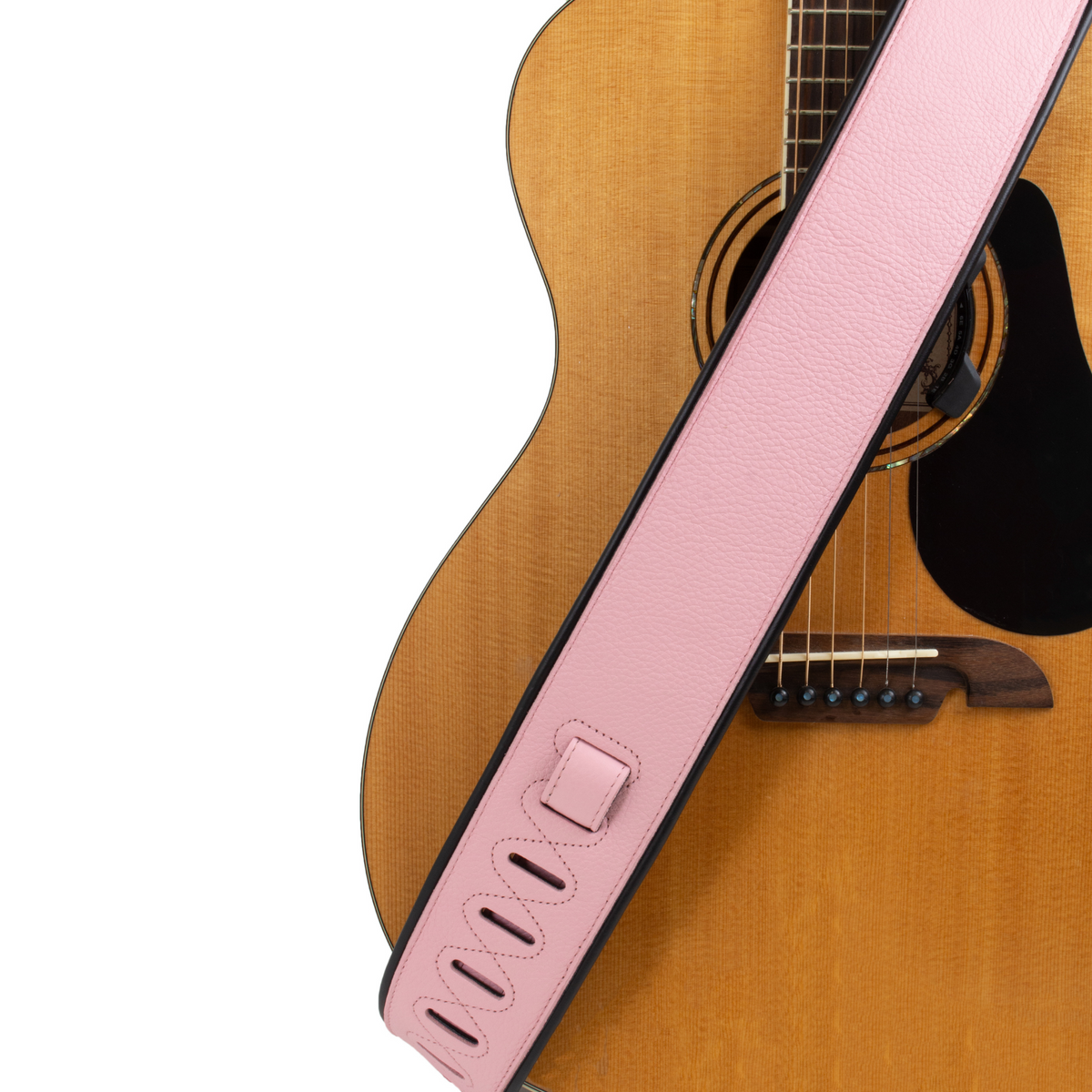Riot limited edition pink edge pipe full-grain leather guitar strap
