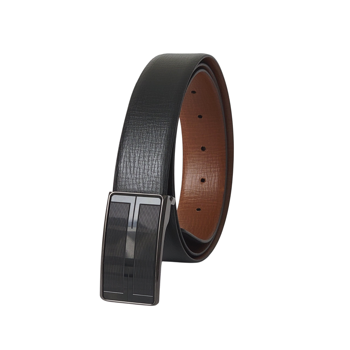 Brown 35 mm golf belt with two-tone black and silver buckle