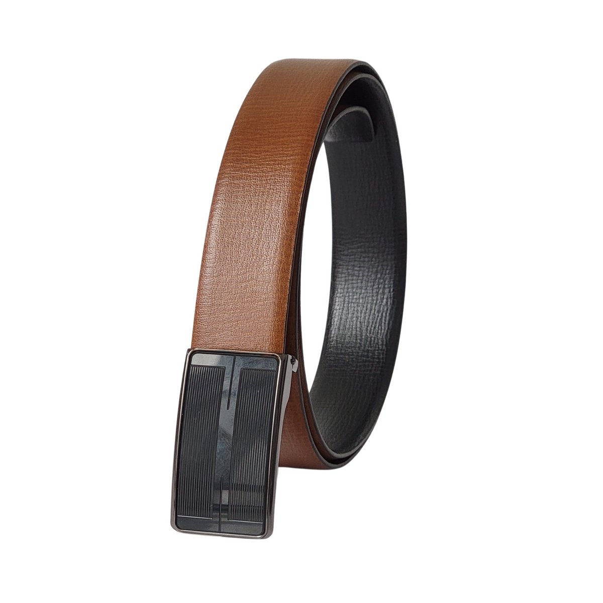 Brown 35 mm golf belt with two-tone black and silver buckle