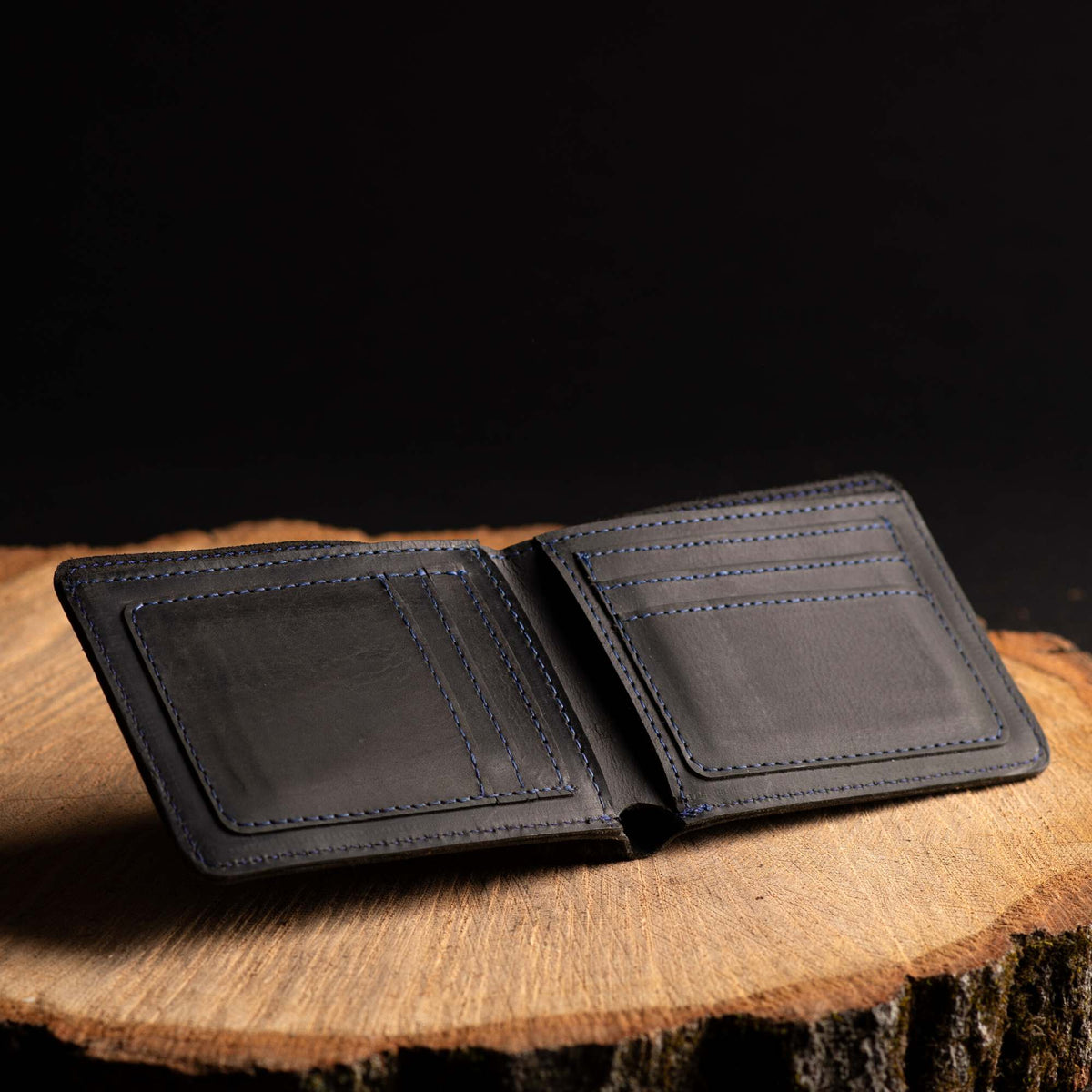 The Diablo black full-grain leather wallet with red stitching