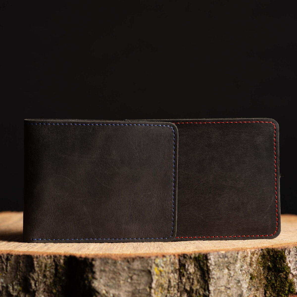 The Diablo black full-grain leather wallet with red stitching