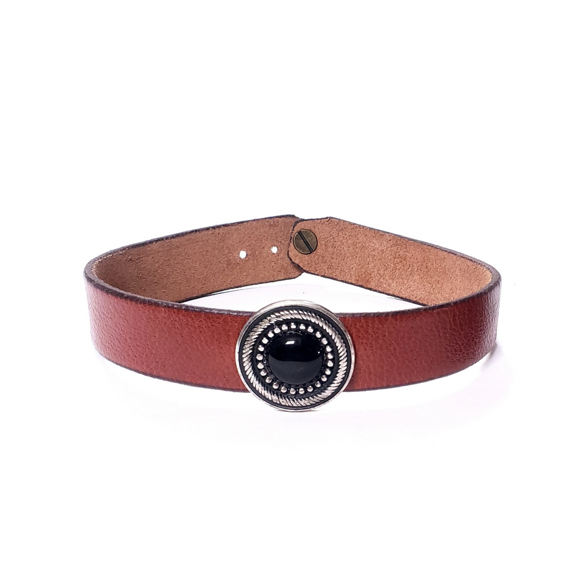 Cognac leather choker with black charm