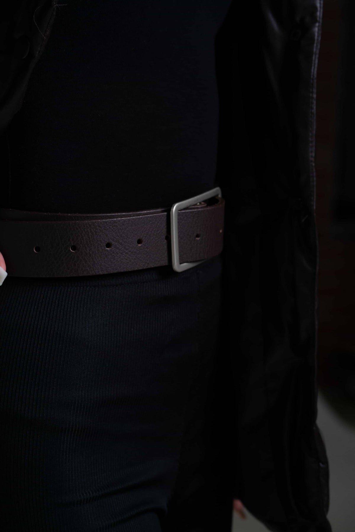 Lucille leather dress belt with rectangle buckle