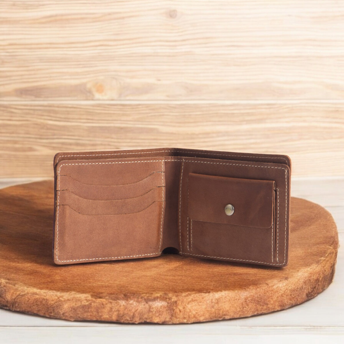 Full-grain leather wallet with coin pouch