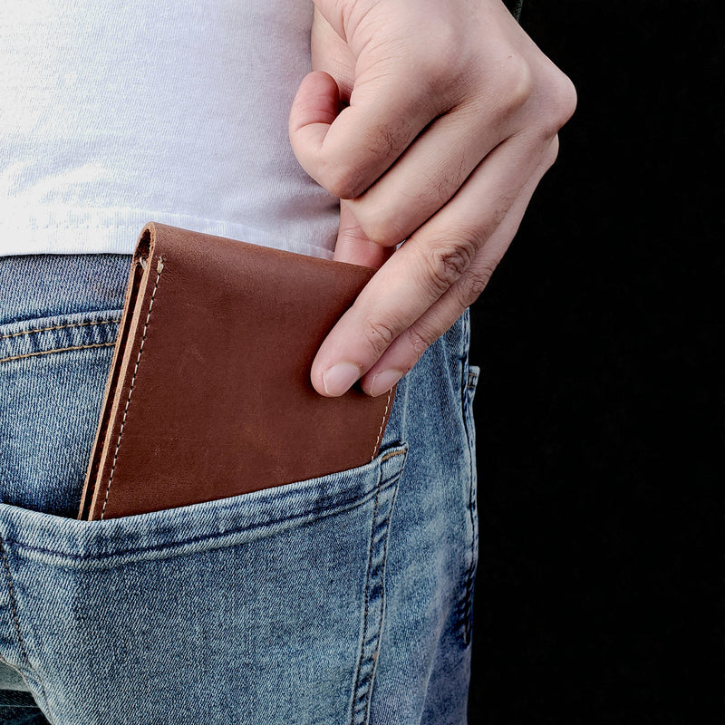 Cognac Full Grain Leather Minimalist Wallet