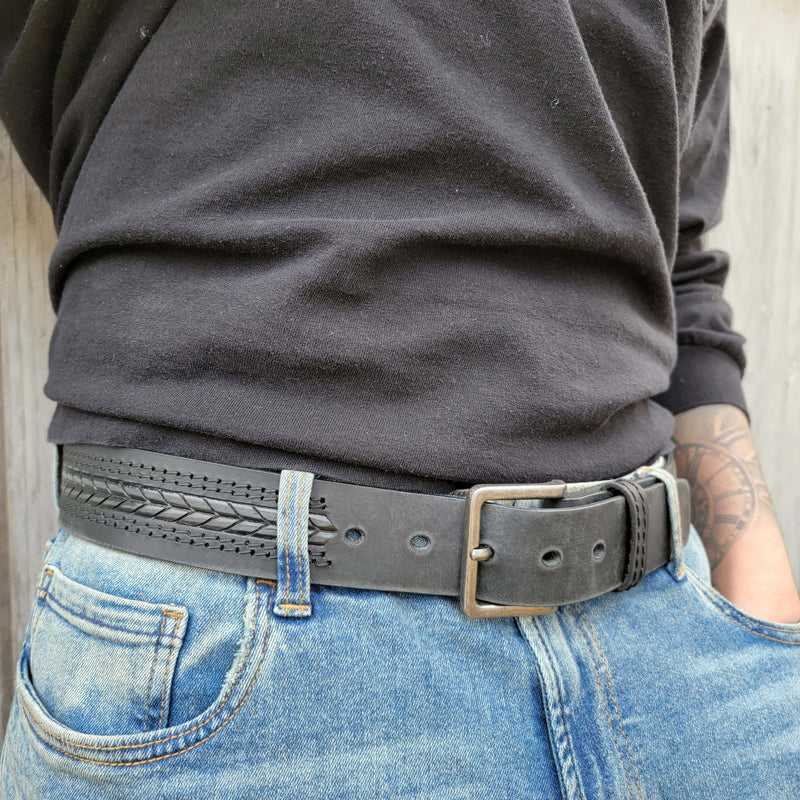 The Purpose Belt - Black Custom Engraved Arrow Patterned 100% Real Leather Belt