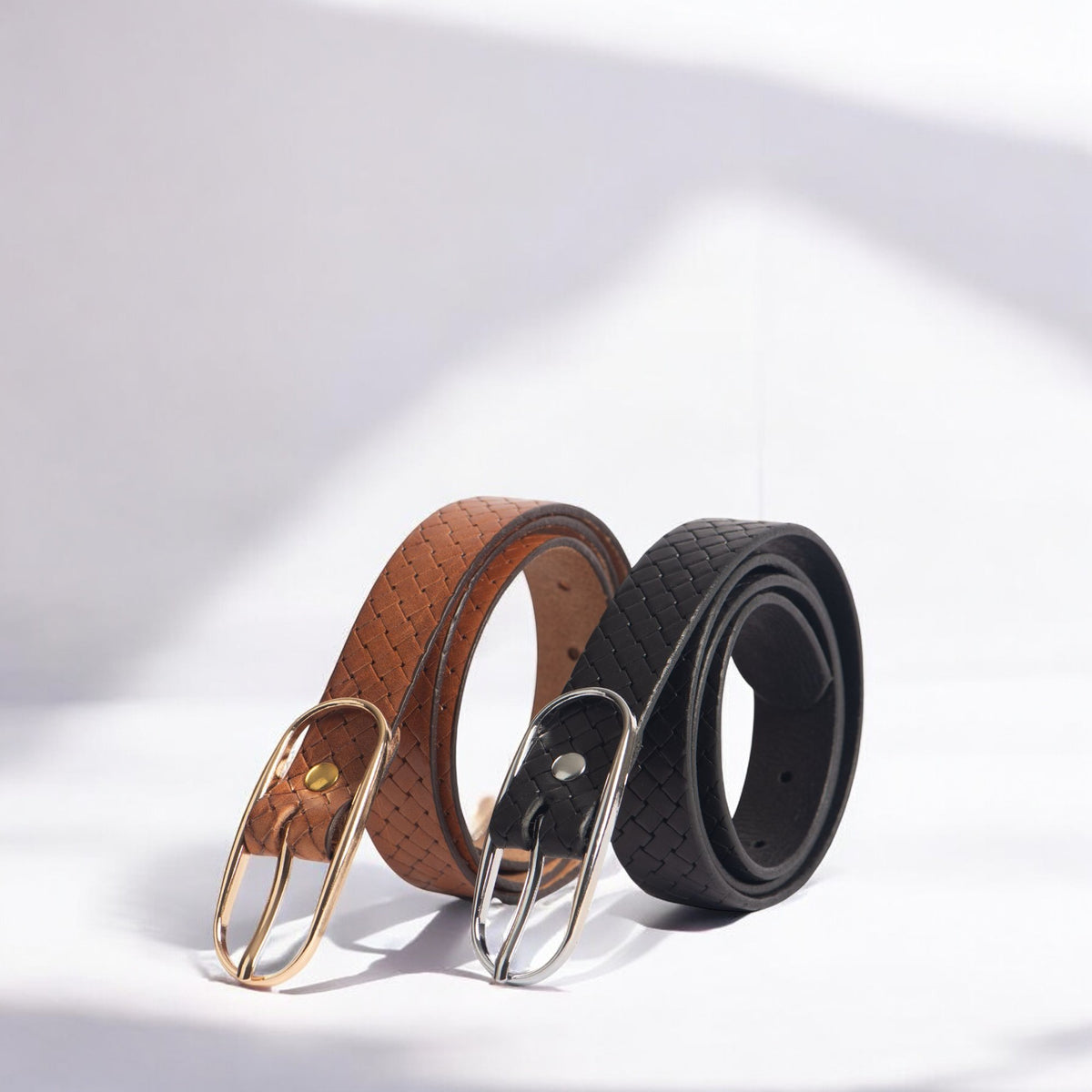 Aika braided 2-piece leather belt gift set