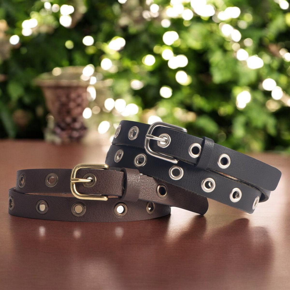 Exene 2-piece slim leather belt gift set