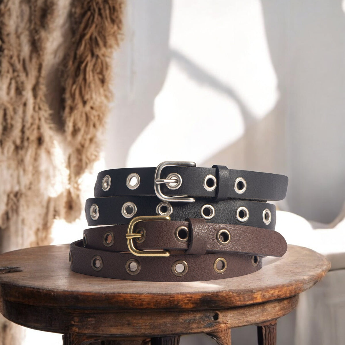 Exene 2-piece slim leather belt gift set