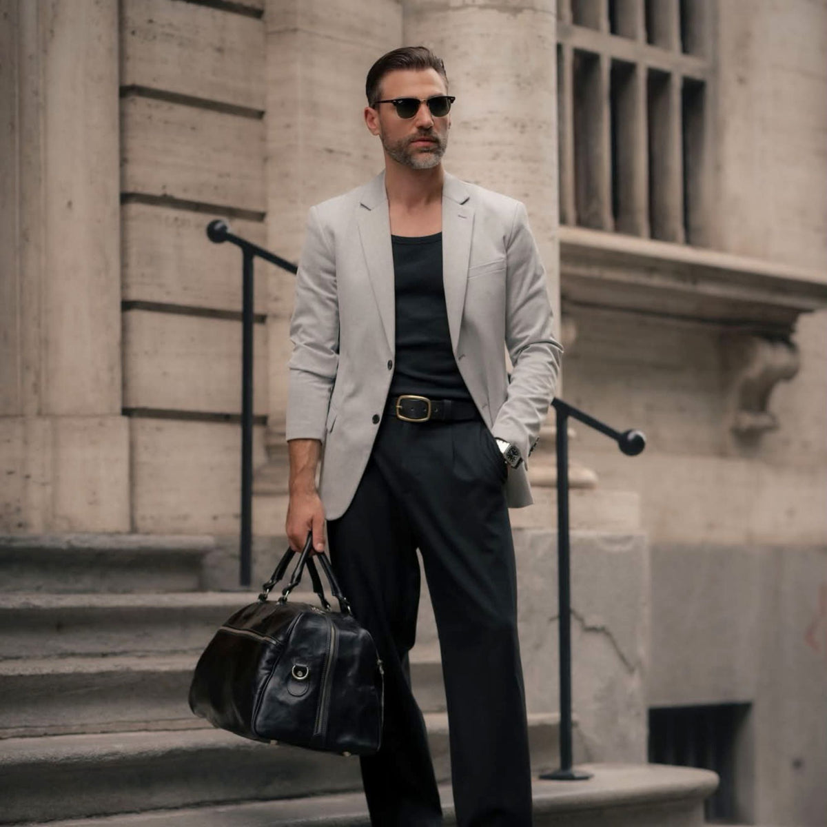 The Verona black Italian leather belt with gold buckle