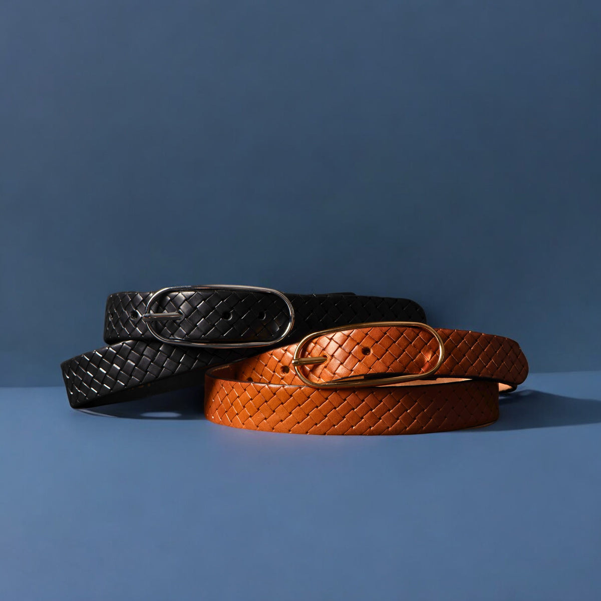 Aika braided embossed leather belt with oval buckle