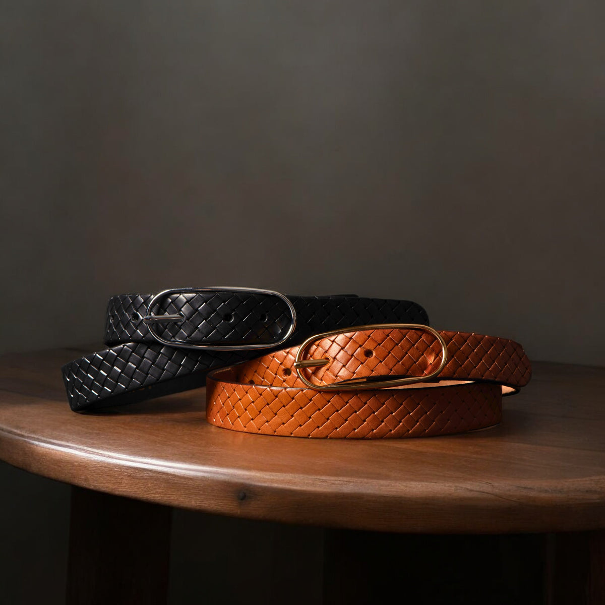 Aika braided embossed leather belt with oval buckle