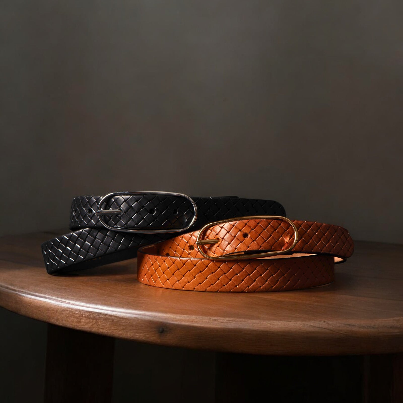 Aika - Tan Braided Leather Belt with Oval Buckle