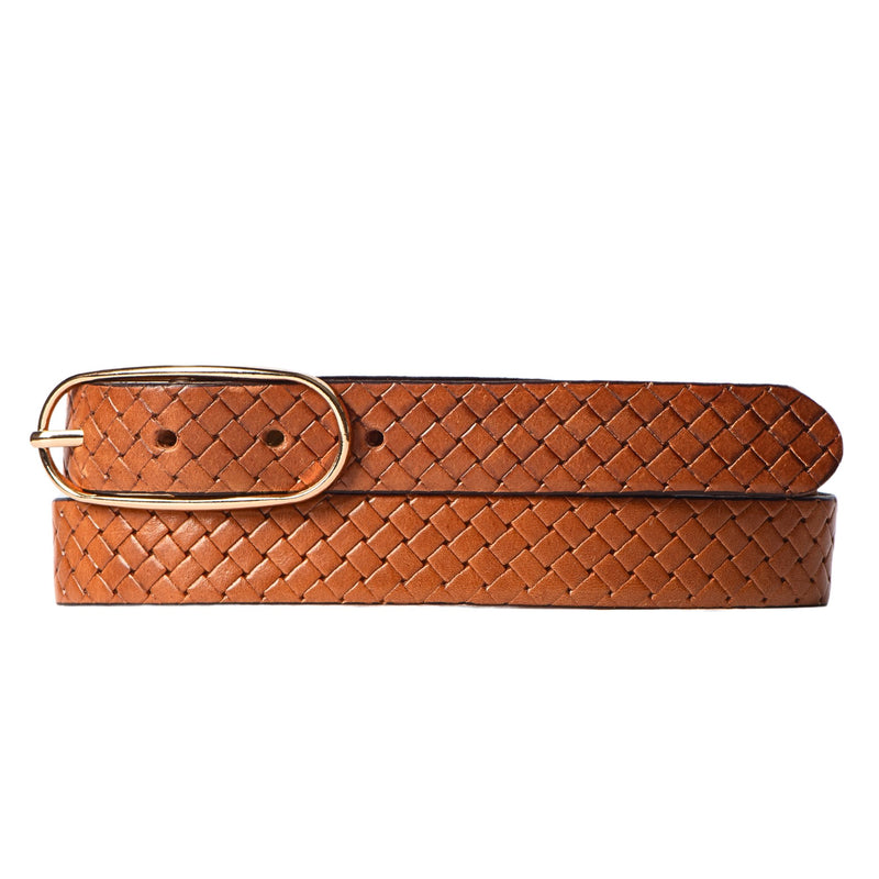 Aika - Tan Braided Embossed Leather Belt with Oval Buckle - Made in Canada