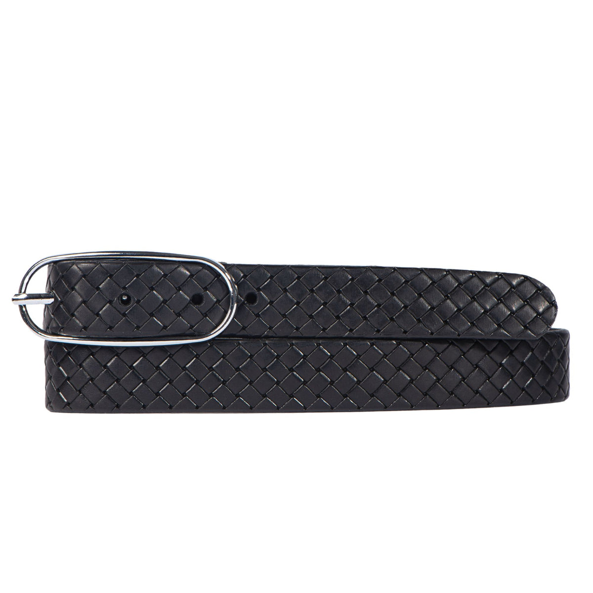 Aika black braided embossed leather belt with oval buckle