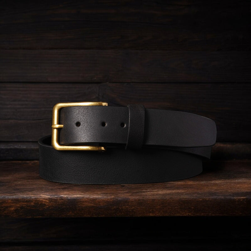 The Alchemist Belt - Black Leather Belt With Gold Buckle