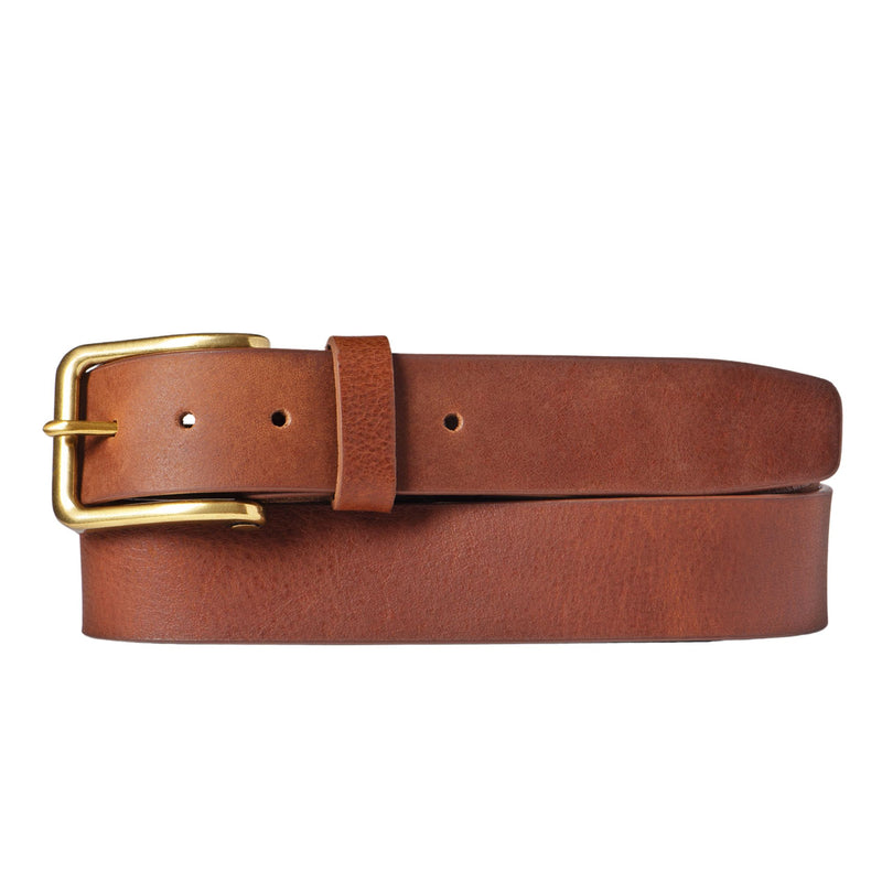 Elara- Cognac Leather Belt with Gold Rectangular Buckle - Made in Canada