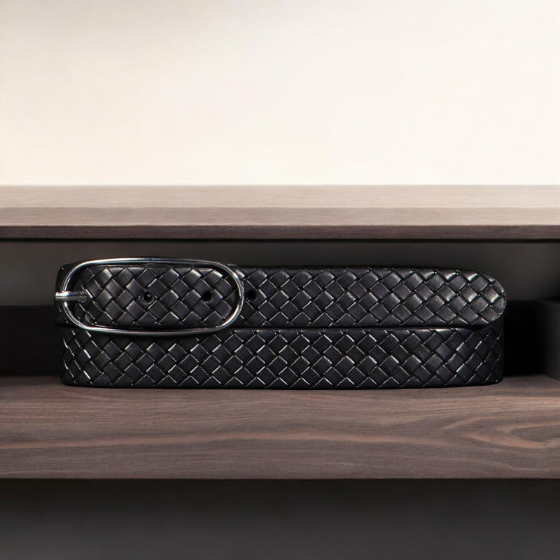 Aika - Tan Braided Embossed Leather Belt with Oval Buckle - Made in Canada