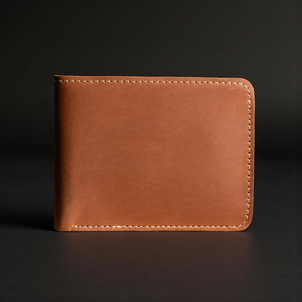 Cognac Full Grain Leather Minimalist Wallet