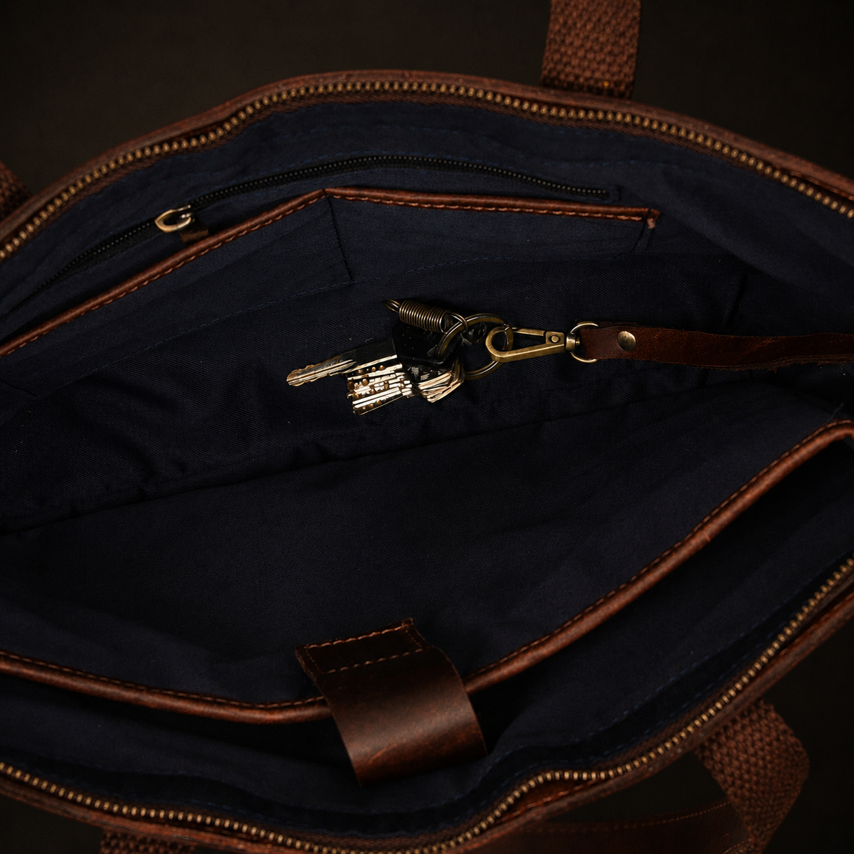 Classic brown leather tote bag