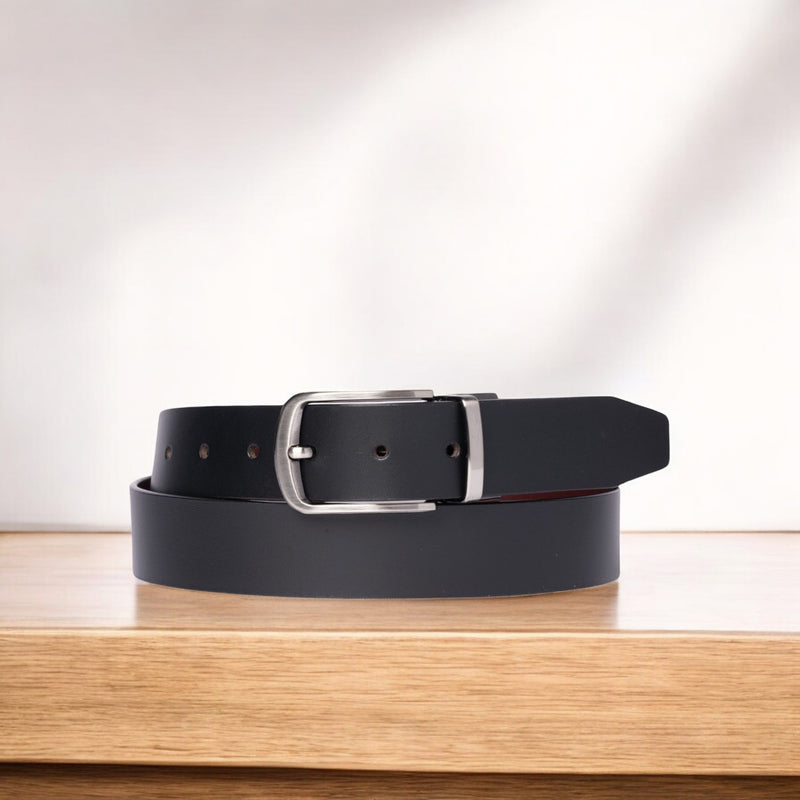 The Harvey Dent Belt - One Piece Reversible Black/Grey 100% Real Leather Belt