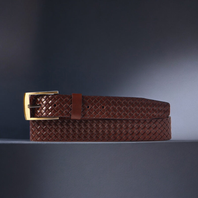 The Veneto Belt - Brown Braided Embossed Full Grain Leather Belt