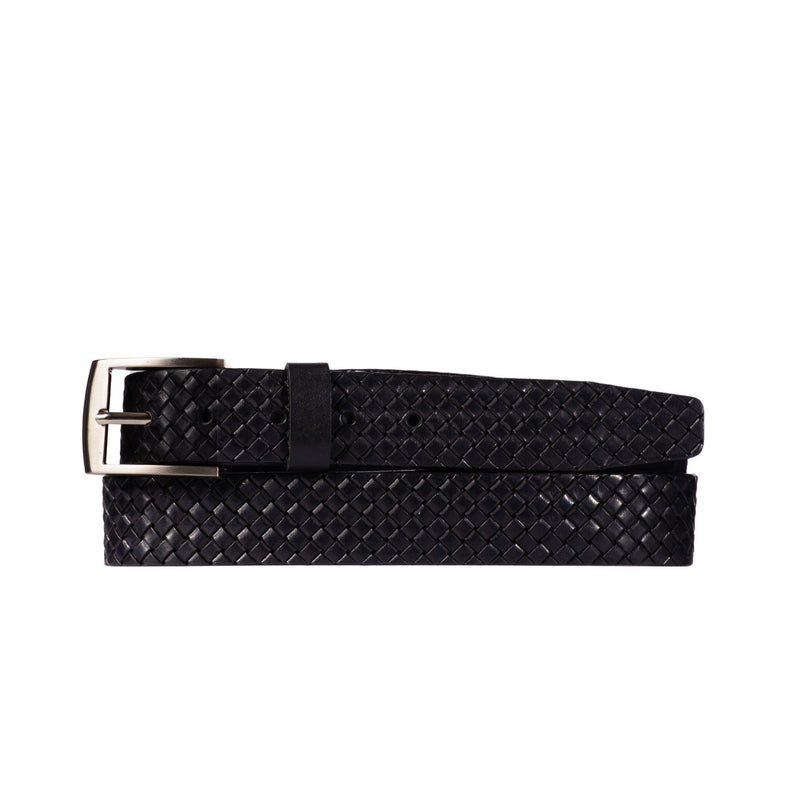 The Veneto Belt - Black Braided Embossed Full Grain Leather Belt