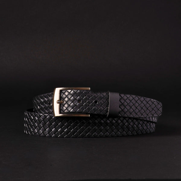 The Veneto Belt - Black Braided Embossed Full Grain Leather Belt