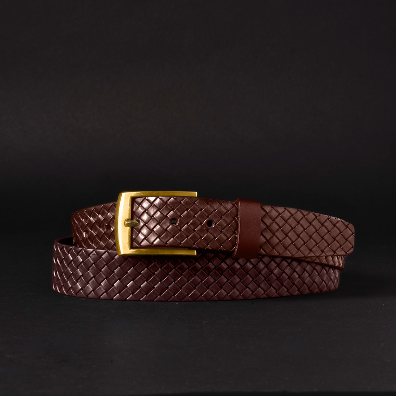 The Veneto Belt - Brown Braided Embossed Full Grain Leather Belt