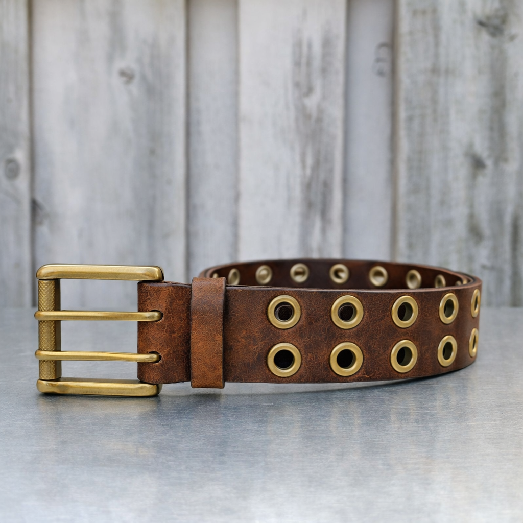 The Brixton vintage brown double grommet leather belt
