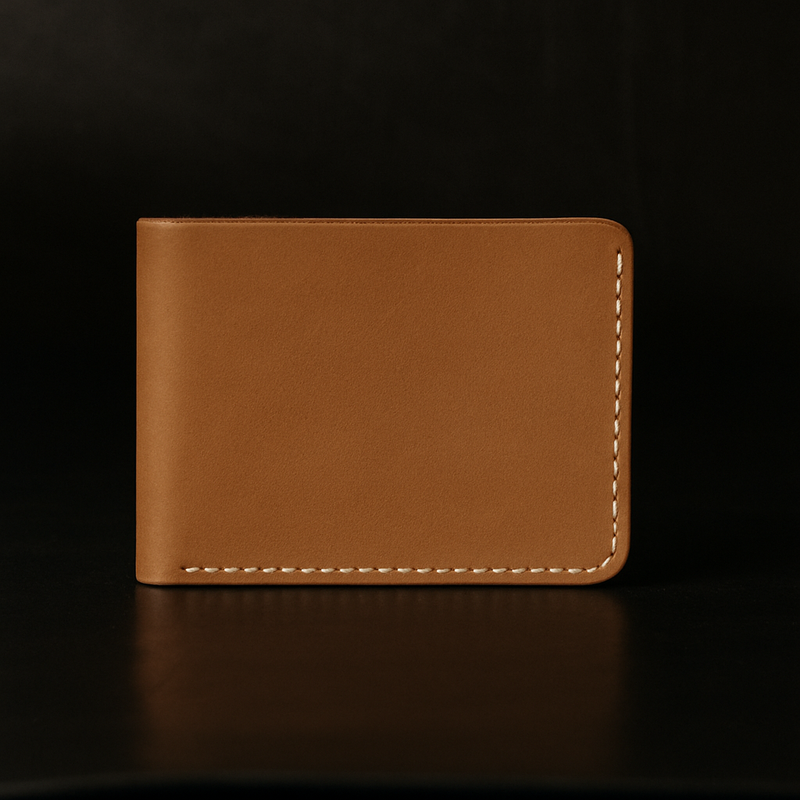 Grey Dollar Size Full-Grain Leather Wallet