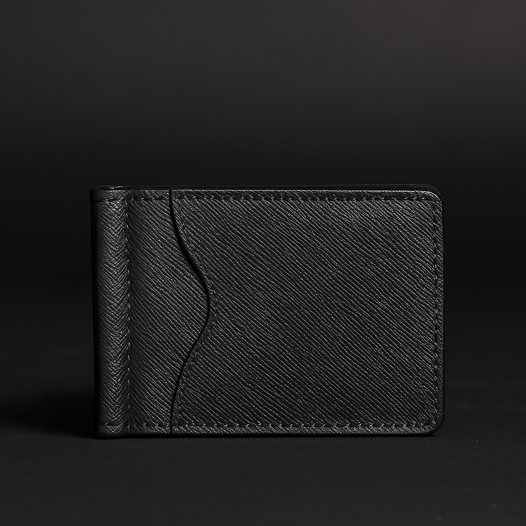 The Pinnacle limited edition black saffiano leather money clip wallet