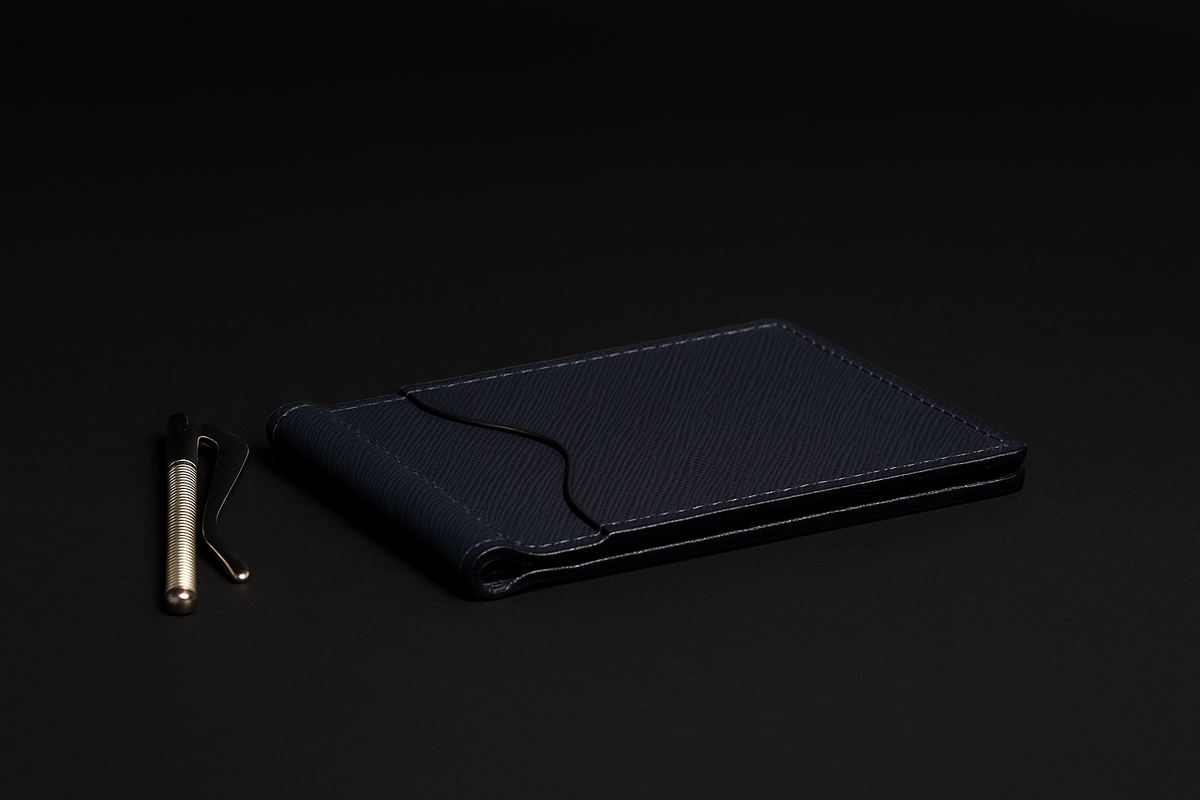 The Pinnacle limited edition black saffiano leather money clip wallet