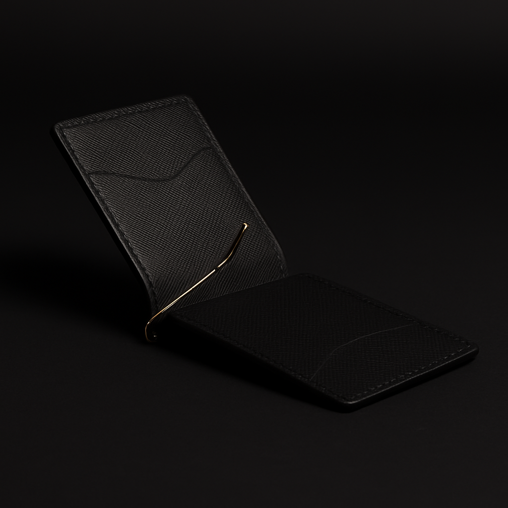 The Pinnacle limited edition black saffiano leather money clip wallet