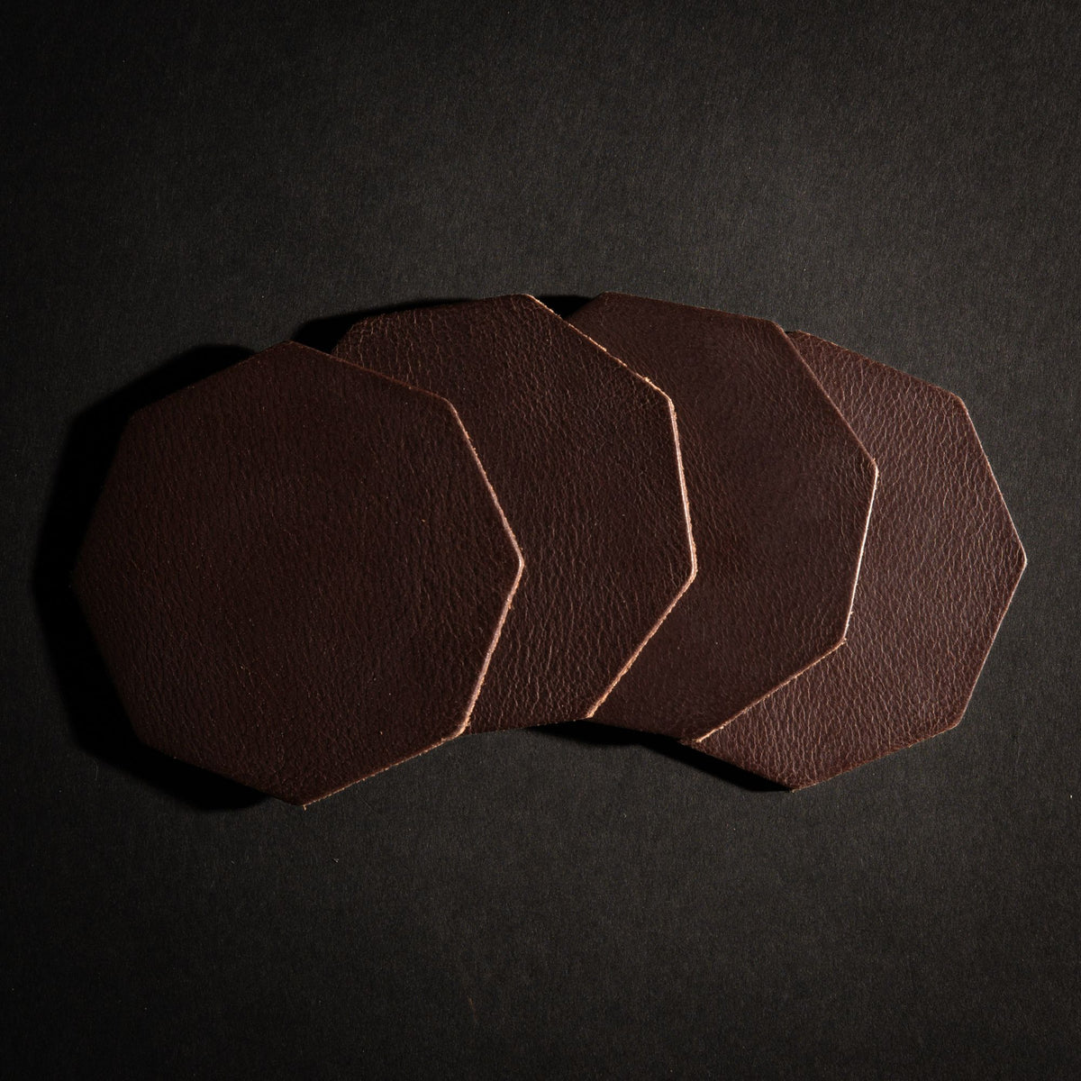 Octagon distressed leather coasters in brown