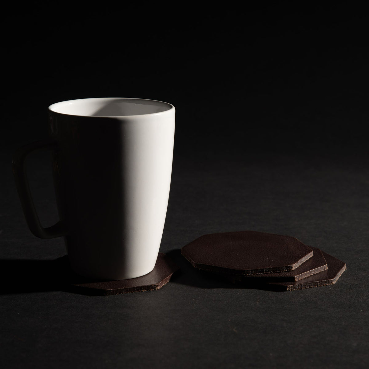 Octagon distressed leather coasters
