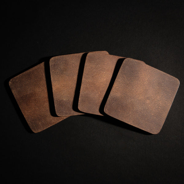 Square Coasters - Cognac Distressed Leather Coasters - Made in Canada