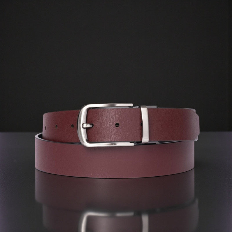 The Harvey Dent Belt - One Piece Reversible Black/Grey 100% Real Leather Belt