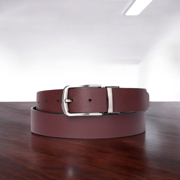 The Harvey Dent Belt - One Piece Reversible Black/Burgandy 100% Real Leather Belt