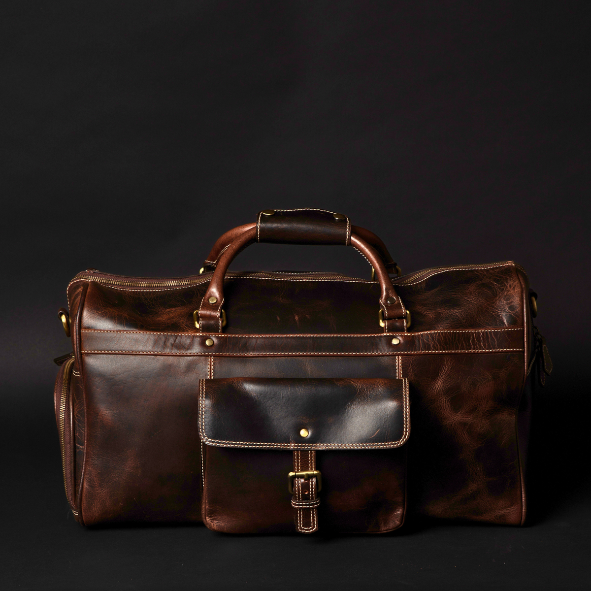 The Voyager brown distressed full-grain leather duffle bag