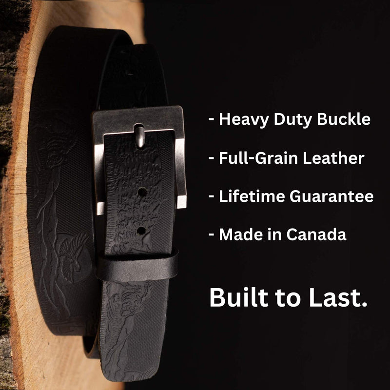 The Wildlife Belt - Black Embossed Full Grain Leather Belt Made in Canada