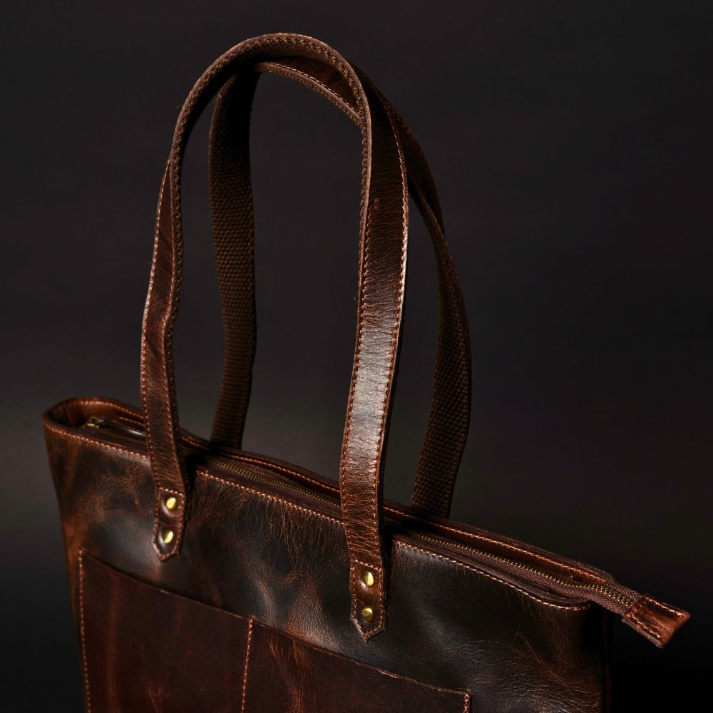 Classic brown leather tote bag