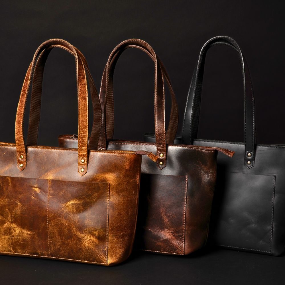 Classic brown leather tote bag