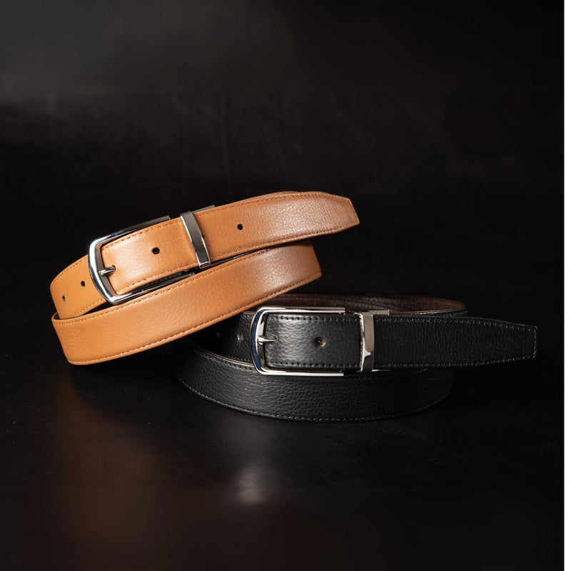 The Harvey Dent Belt - Extra Slim 30 mm Reversible Stitched Full-Grain Pebbled Leather Belt
